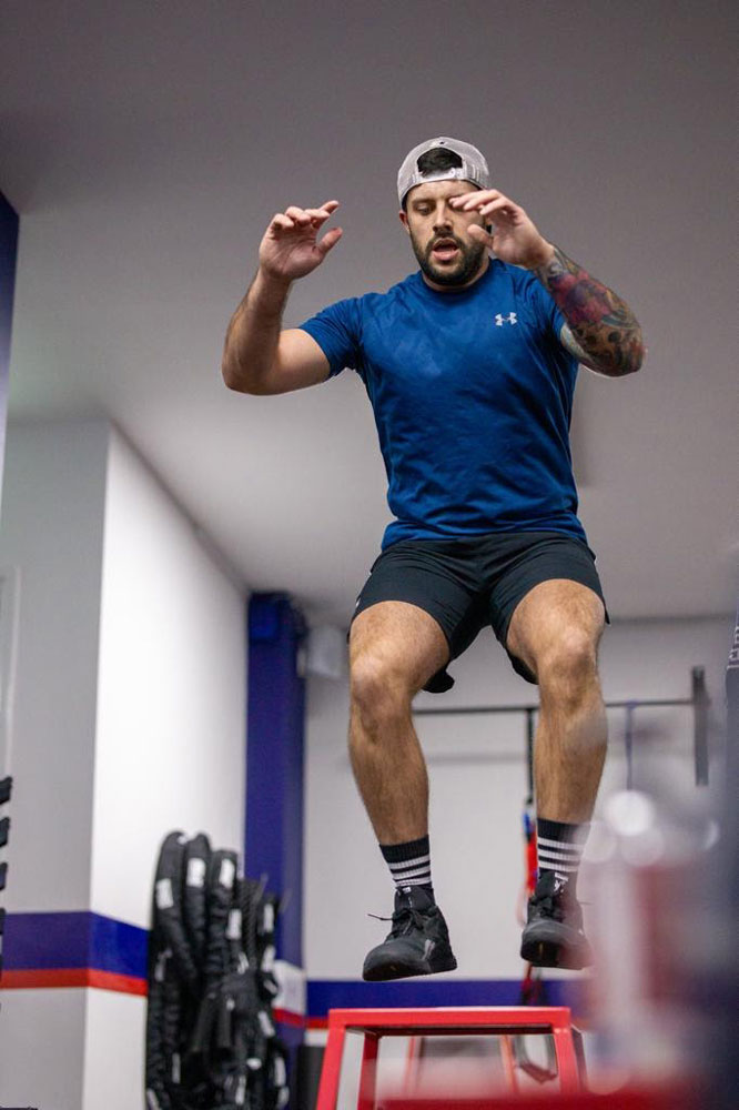The coach is about to jump.